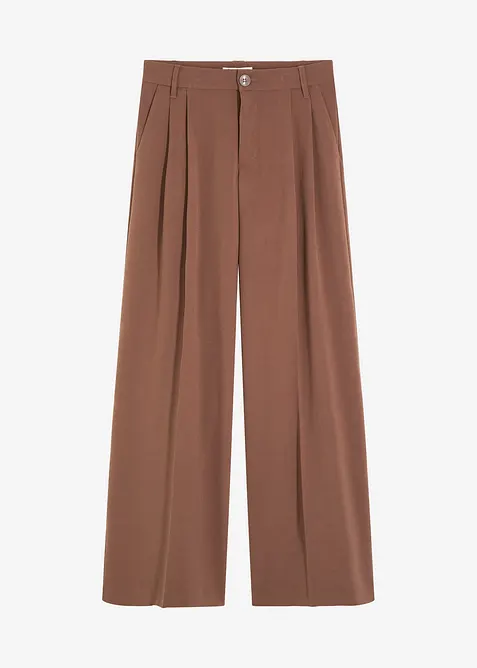 Bundfaltenhose aus fließendem Viskose-Mix in braun von vorne - bonprix