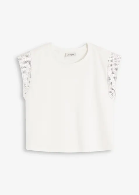 Shirt mit Schulterpolstern in weiß von vorne - bonprix