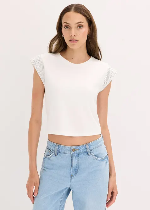 Shirt mit Schulterpolstern in weiß von vorne (im Anschnitt) - bonprix