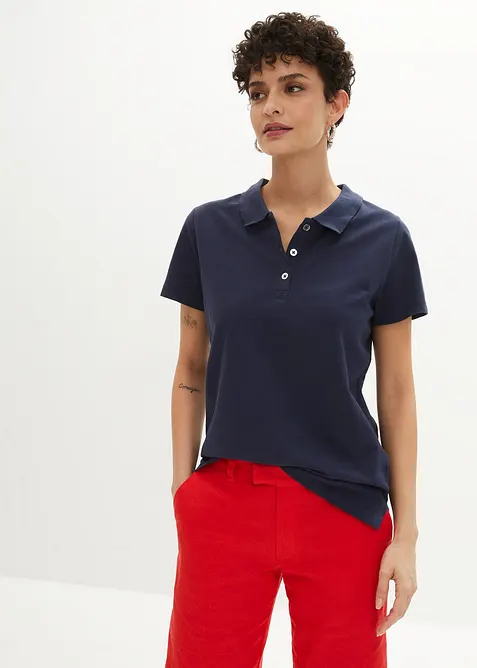 Poloshirt aus reiner Bio-Baumwolle in blau von vorne (im Anschnitt) - bonprix