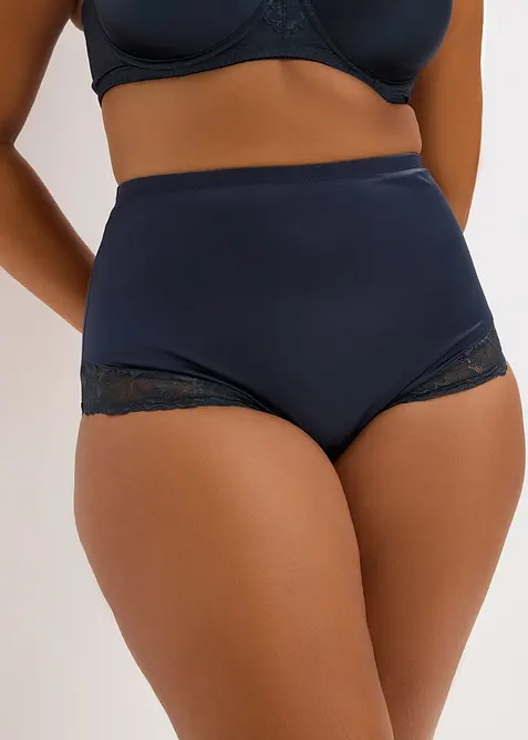 Medium Shape Highwaist Slip mit Glanzeffekt (2er Pack) in schwarz von vorne - bonprix