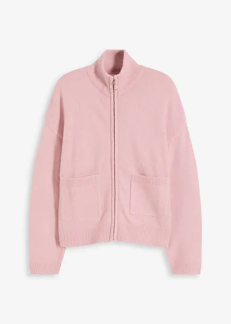 Strickjacke mit Reißverschluss in rosa von vorne - bonprix