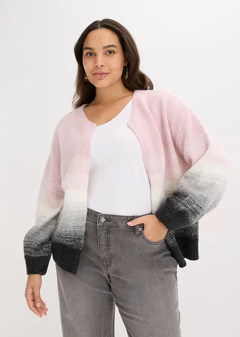 Grobstrickjacke aus weichem Woll-Mix in rosa von vorne (im Anschnitt) - bonprix