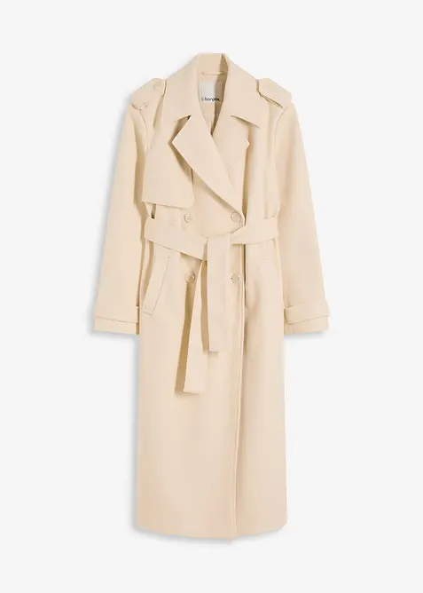 Trenchcoat in Wolloptik in beige von vorne - bonprix