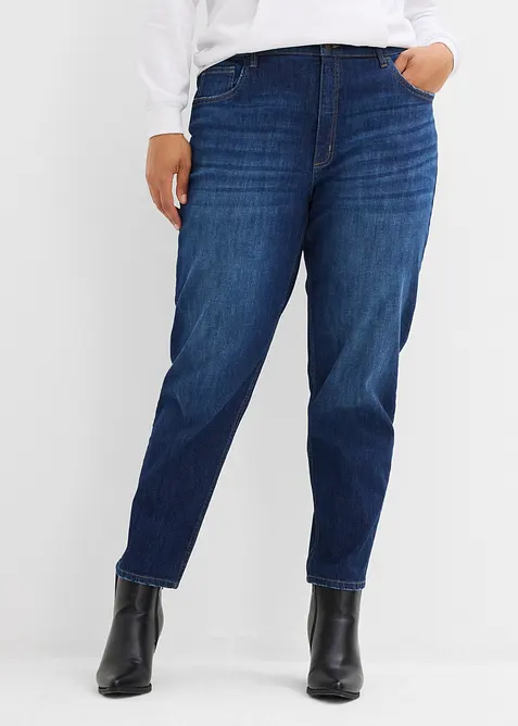 Mom-Jeans High Waist, cropped in blau von vorne - bonprix
