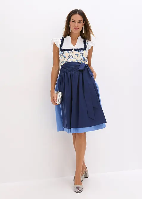Dirndl mit Schürze (2-tlg.Set) in blau im Look von vorne (Totalaufnahme) - bonprix
