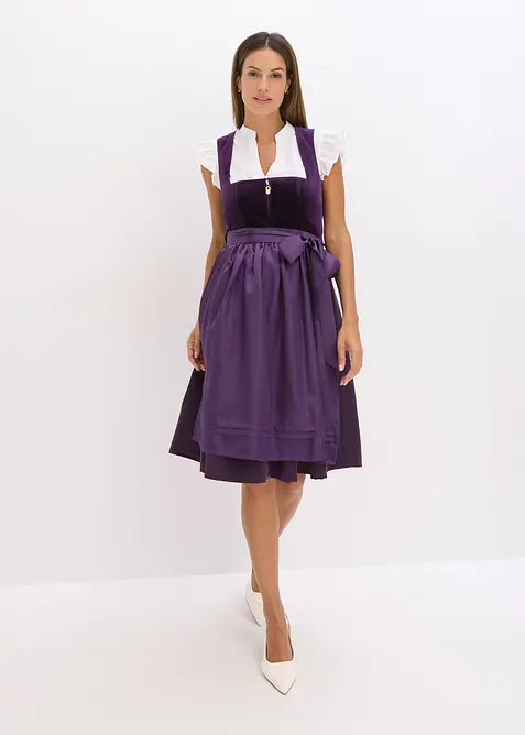 Dirndl mit Samt in Midilänge (2-tlg.Set) in lila im Look von vorne (Totalaufnahme) - bonprix
