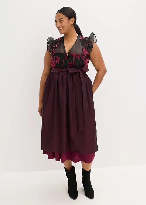 Dirndl mit Samt in Midilänge (2-tlg.Set) in rot von vorne (Totalaufnahme) - bonprix