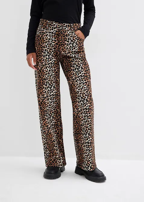Wide-Leg-Jeans Mid Waist in beige von vorne - bonprix