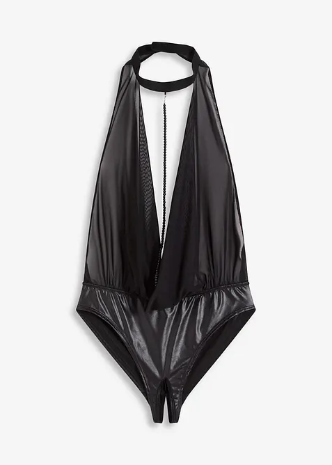 Body ouvert mit Wetlook in schwarz von vorne - bonprix