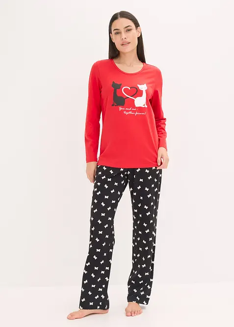 Pyjama mit Schlafmaske in rot von vorne (Totalaufnahme) - bonprix