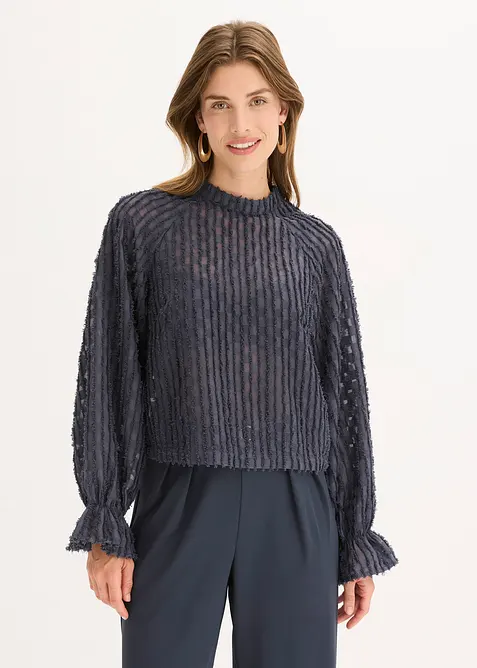 Bluse aus strukturiertem Material in blau von vorne (im Anschnitt) - bonprix
