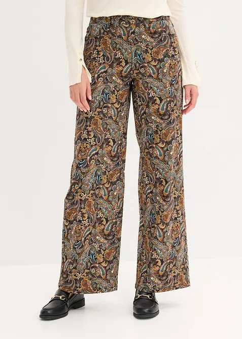 Wide-Leg-Stretchhose mit Baumwolle in schwarz von vorne - bonprix