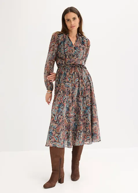 Paisleykleid aus Chiffon in schwarz im Look von vorne (Totalaufnahme) - bonprix
