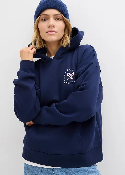 Oversize-Sweatshirt aus Baumwoll-Mix in blau von vorne (im Anschnitt) - bonprix