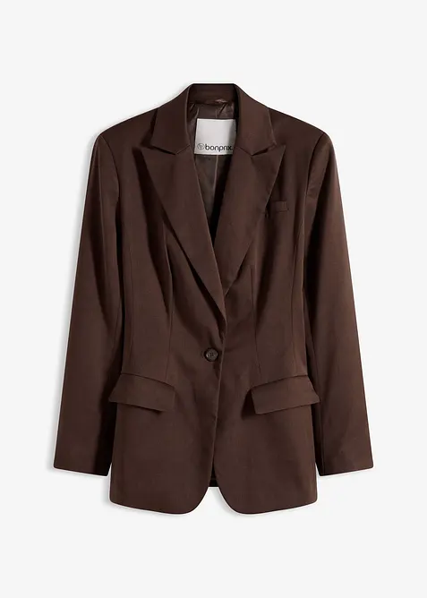 Taillierter Blazer mit 1-Knopf-Verschluss in braun von vorne - bonprix