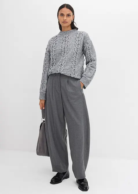 Hose mit Bequembund aus Viskose-Mix in grau im Look von vorne (Totalaufnahme) - bonprix