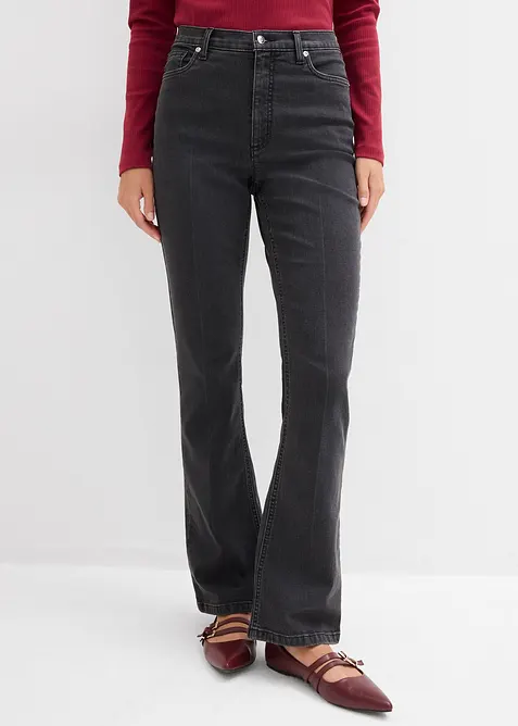 Bootcut-Jeans High Waist in grau von vorne - bonprix