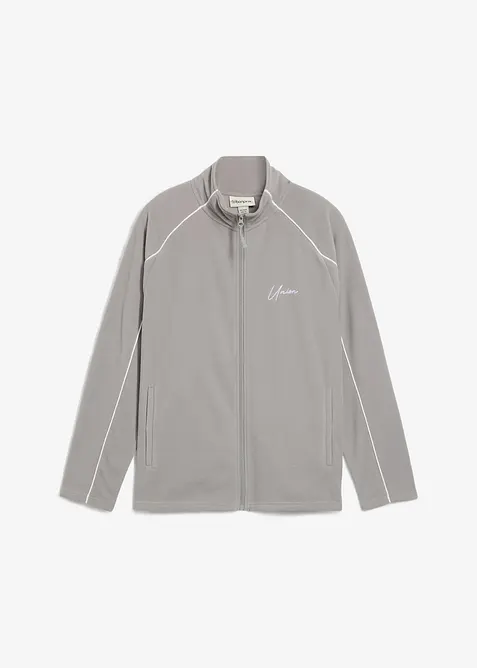 Wärmende Fleecejacke mit sportiven Details in grau von vorne - bonprix