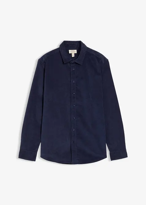 Stretch-Cordhemd mit Bio-Baumwolle in Regular Fit in blau von vorne - bonprix