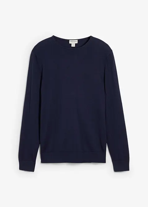 Feinstrickpullover mit edler Merinowolle in blau von vorne - bonprix