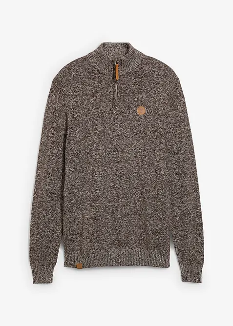 Troyer-Pullover mit reiner Baumwolle in braun von vorne - bonprix