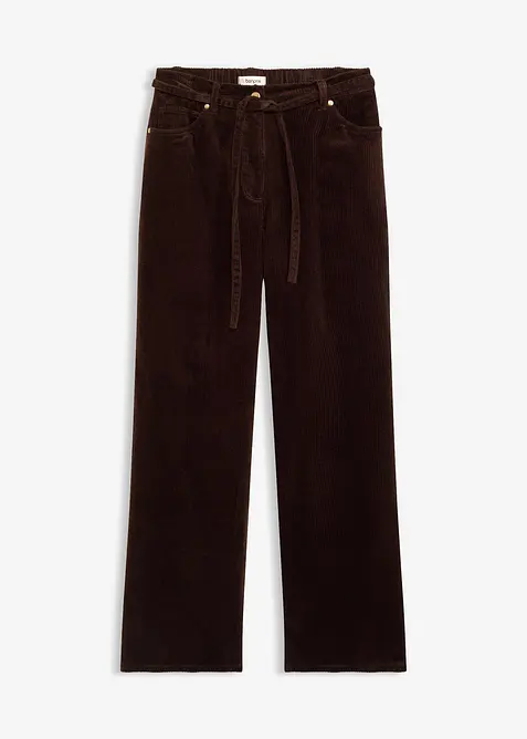 Cordhose mit Bindegürtel aus Baumwoll-mix in braun von vorne - bonprix