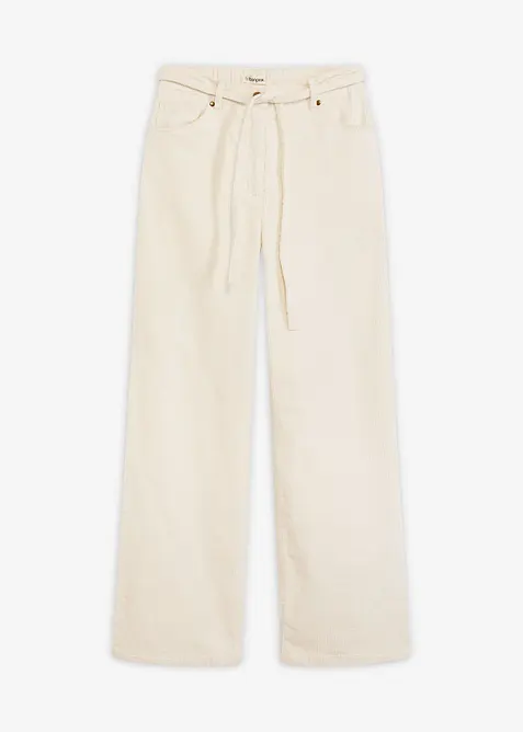 Cordhose mit Bindegürtel aus Baumwoll-mix in weiß von vorne - bonprix