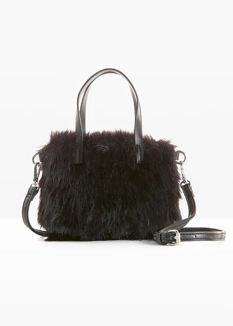 kleine Handtasche in Felloptik in schwarz von vorne - bonprix