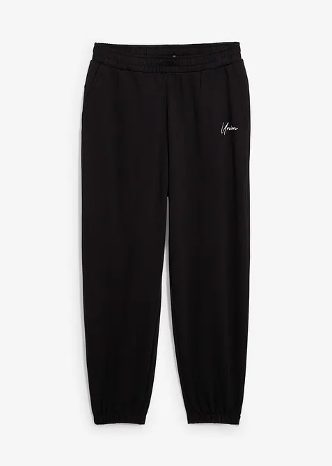 Jogginghose aus schwerer Baumwollqualität, Loose Fit in schwarz von vorne - bonprix