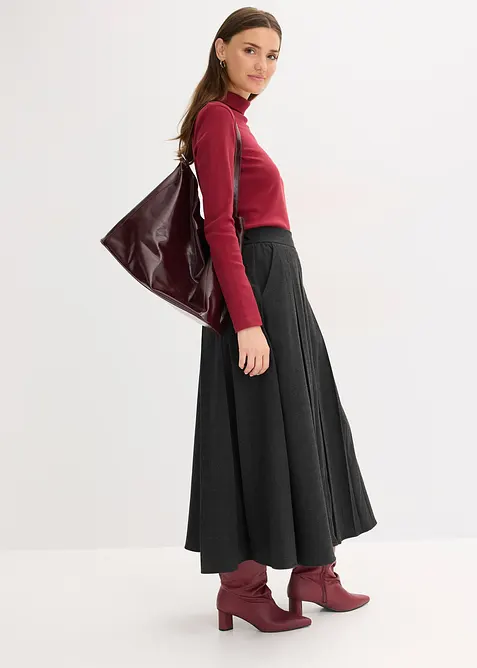 Midirock aus softem Viskose-Mix in grau im Look von vorne (Totalaufnahme) - bonprix