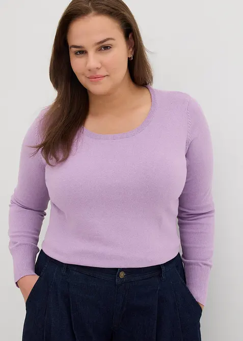 Basic Pullover mit recycelter Baumwolle in lila von vorne (im Anschnitt) - bonprix