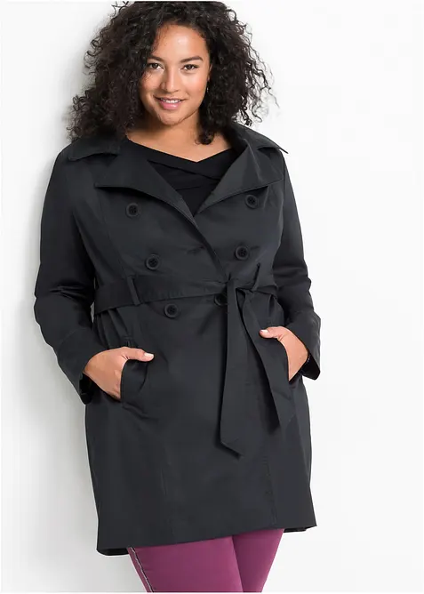 Doppelreihiger Trenchcoat in schwarz von vorne (Totalaufnahme) - bonprix