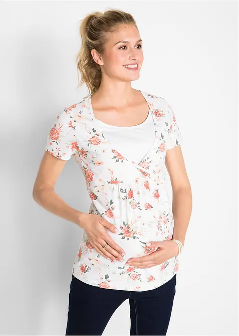2-in-1 Umstands- und Stillshirt aus Bio-Baumwolle in weiß von vorne (im Anschnitt) - bonprix