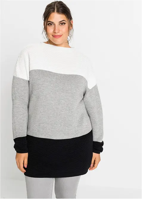 Gestreifter Long-Pullover in weiß von vorne (im Anschnitt) - bonprix