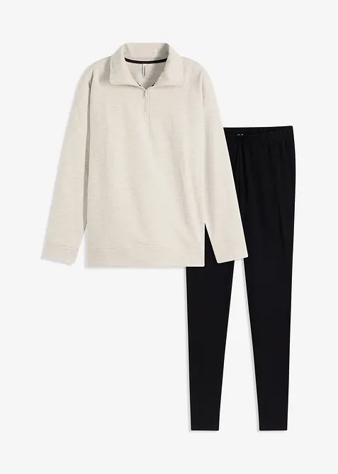 Loungewear Sweat Hausanzug mit Leggings in weiß von vorne - bonprix