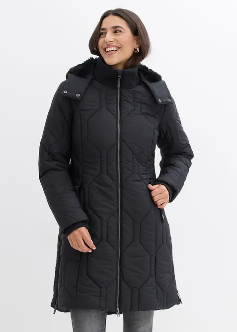Kurzmantel mit Diamant- Steppung und seitlichen Zippern in schwarz von vorne (Totalaufnahme) - bonprix