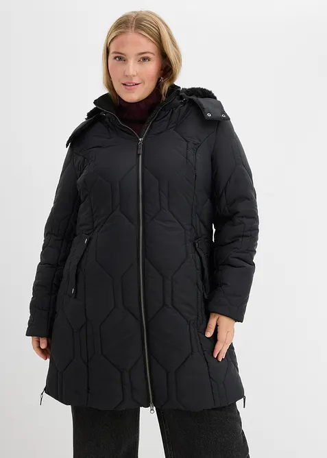 Kurzmantel mit Diamant- Steppung und seitlichen Zippern in schwarz von vorne (Totalaufnahme) - bonprix