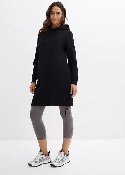 Umstands- und Still-Sweatkleid aus Bio-Baumwolle in schwarz von vorne (Totalaufnahme) - bonprix