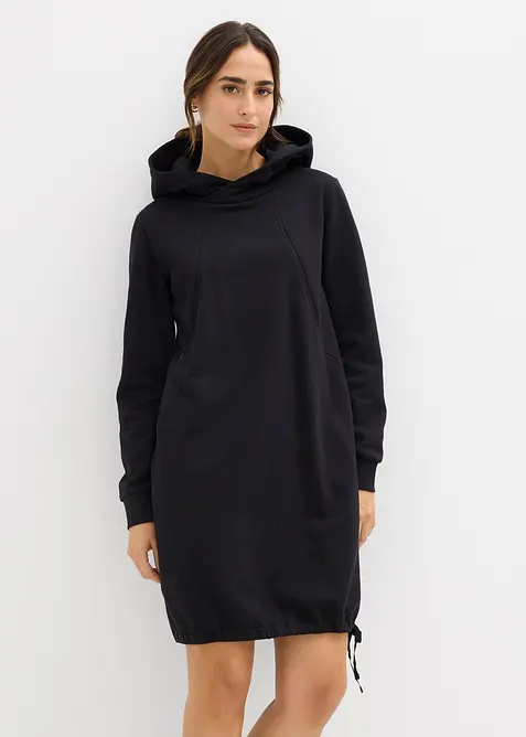 Umstands- und Still-Sweatkleid aus Bio-Baumwolle in schwarz von vorne (Totalaufnahme) - bonprix