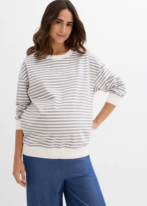 Umstandssweatshirt und Stillsweatshirt aus Bio-Baumwolle in grau von vorne (im Anschnitt) - bonprix