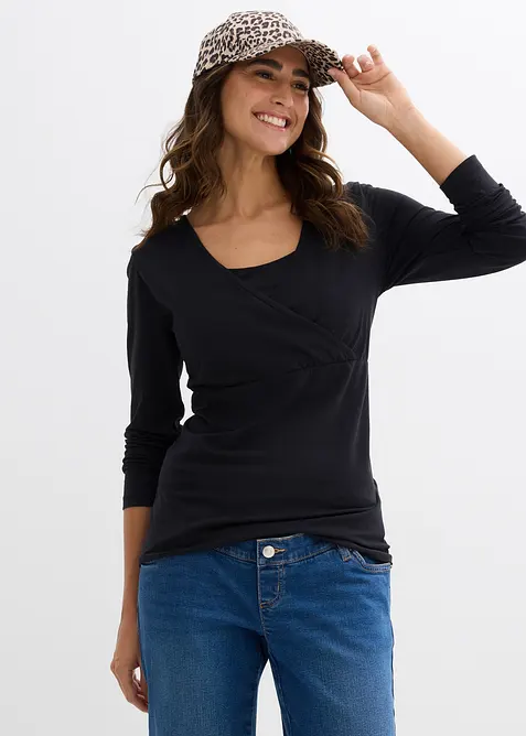 2-in-1 Umstandsshirts und Stillshirts aus Bio-Baumwolle (2er Pack) in schwarz von vorne (im Anschnitt) - bonprix