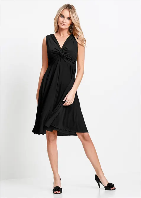 Jerseykleid mit V-Ausschnitt in schwarz von vorne (Totalaufnahme) - bonprix