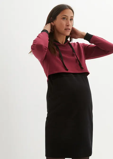 2-in-1 Umstands- und Still-Sweatkleid in schwarz von vorne (Totalaufnahme) - bonprix