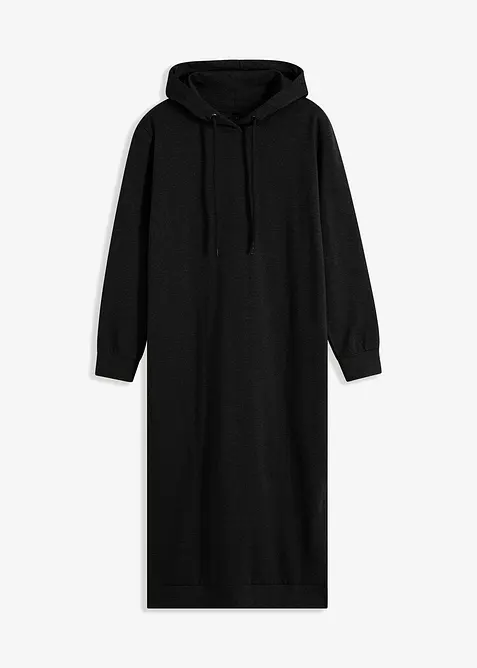 Sweatkleid mit Kapuze in schwarz von vorne - bonprix