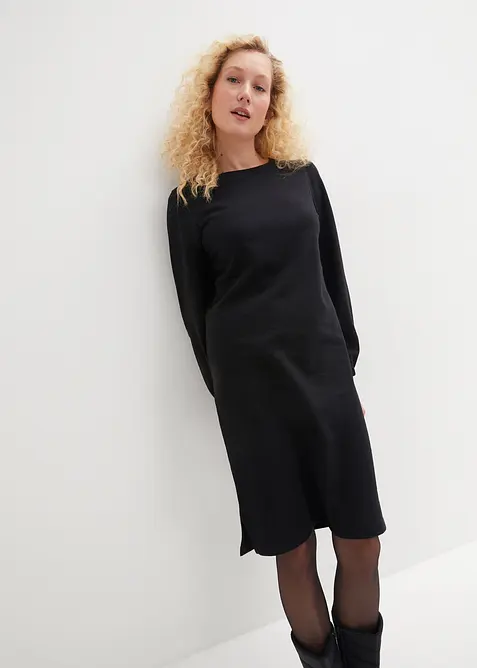 Sweatkleid mit Ballonärmeln und Schlitz in schwarz von vorne (Totalaufnahme) - bonprix