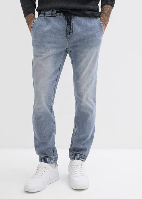 Regular-Fit Jeans-Jogger mit Dehnbund, Tapered in grau von vorne - bonprix