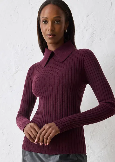 Feinstrickpullover aus Merinowolle in rot von vorne (im Anschnitt) - bonprix