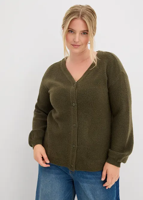 Strickjacke in grün von vorne (im Anschnitt) - bonprix