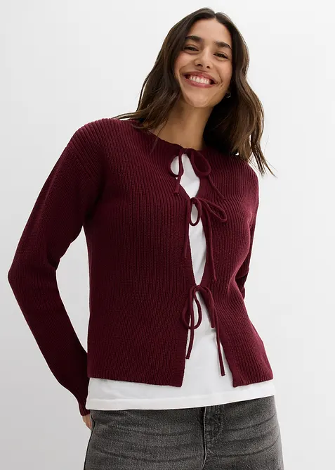 Strickjacke mit Schleifen-Detail in rot von vorne (im Anschnitt) - bonprix